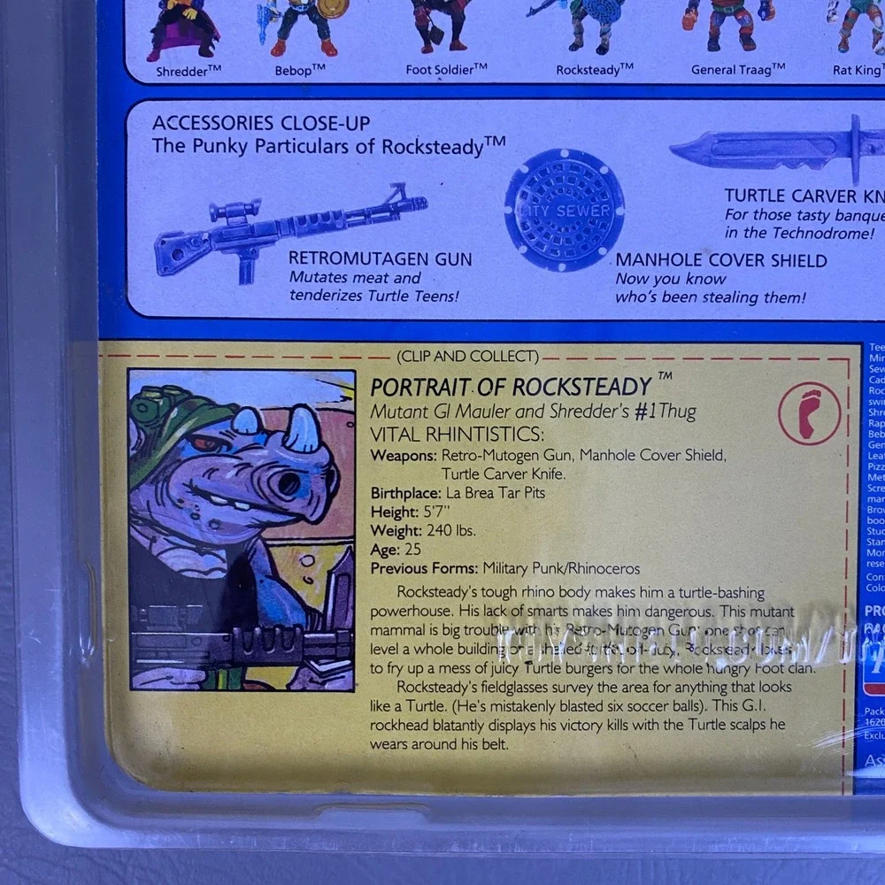 Vintage 1990 TMNT Rocksteady Action Figure Playmates 5009 Unpunched NEW VG
